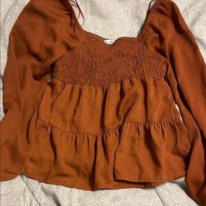 Paper Crane Rust Smocked Tiered Blouse